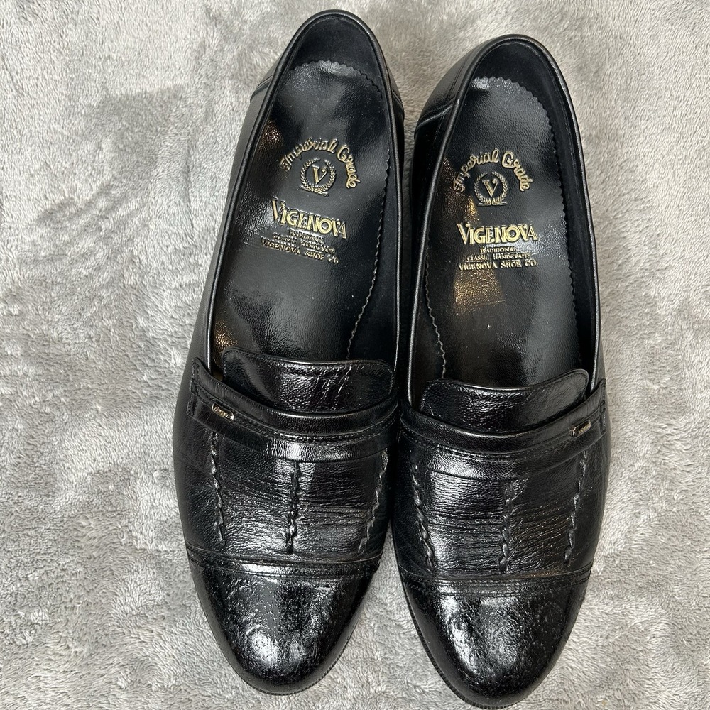 Men's Loafers Vigenova Imperial Grade black leather Traditional Classic Sz 10.5